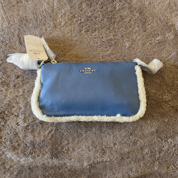 Coach Nolita 19 Shearling Pebble Leather Wristlet Bag Slate Blue Chain Strap NWT - Picture 9 of 16